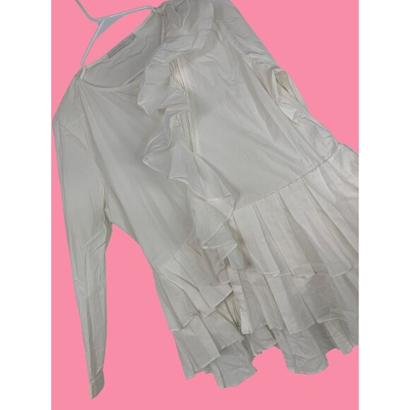 Anne Fontaine Ruffle Full Front Asym Zip Blouse Size 14 US Stretch RR10261 GUC - Picture 6 of 8